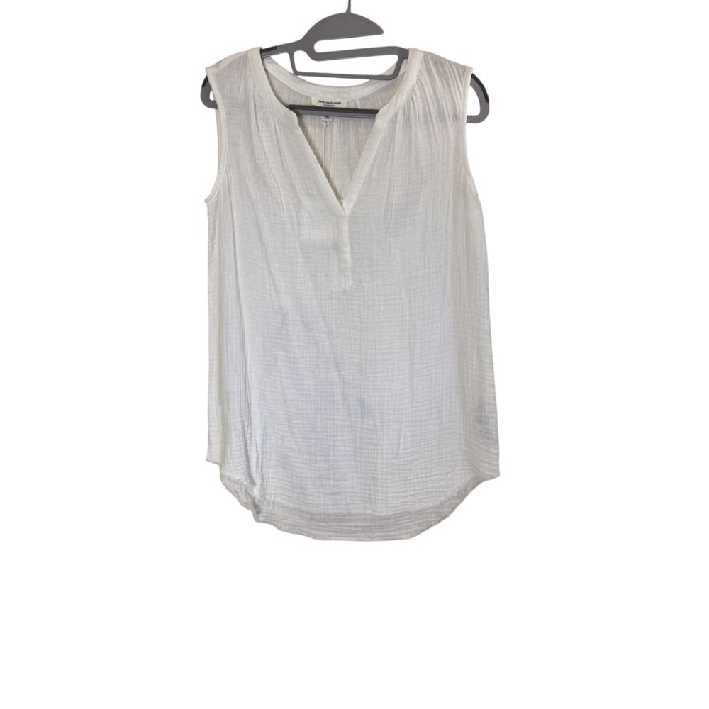 Beachlunchlounge White Sleeveless V-Neck Cotton Gauze Tank sz XS